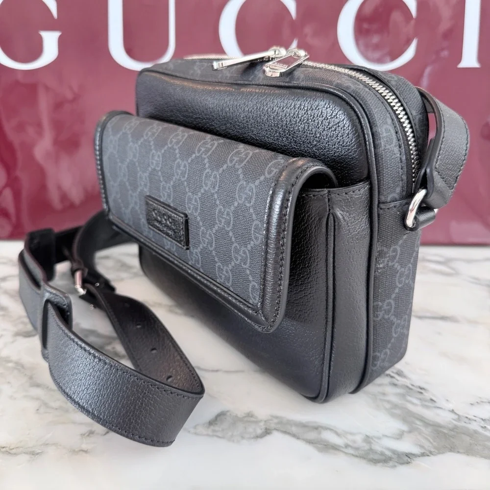 GUCCI 795464 GG Supreme Leather & Canvas Crossbody Bag, Small